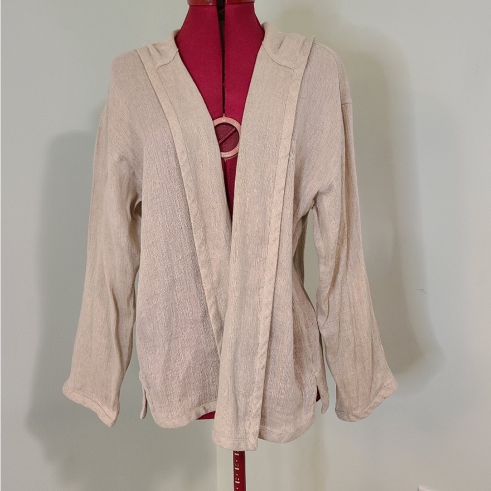 Eileen Fisher Oatmeal Linen Blend Hooded Cardigan